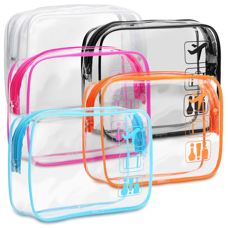 F - color TSA Approved Toiletry Bag 5 Pack Medium - Clear Makeup Bag Travel Quart Size for Women Men, Clear Cosmetic Bag Airport Airline Compliant Carry on Bag, 5 Colors