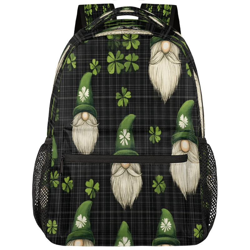Fabpuro School Backpack for Teens Girls Boys St.patrick's Day Gnomes On Green Tartan Students Bookbag Middle High School College Bags, Waterproof Casual Daypack Laptop Backpacks for Women Men Travel