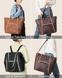 FADEON Large Laptop Tote Bag for Women Designer Leather Laptop Bag Fashion Travel Backpack Purse Shoulder Handbag Brown