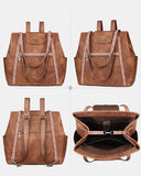 FADEON Large Laptop Tote Bag for Women Designer Leather Laptop Bag Fashion Travel Backpack Purse Shoulder Handbag Brown
