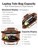 FADEON Large Laptop Tote Bag for Women Designer Leather Laptop Bag Fashion Travel Backpack Purse Shoulder Handbag Brown