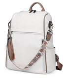 FADEON Leather Backpack Purse for Women Designer Travel Backpack Purses PU Fashion Ladies Shoulder Bag with Tassel White