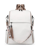 FADEON Leather Backpack Purse for Women Designer Travel Backpack Purses PU Fashion Ladies Shoulder Bag with Tassel White