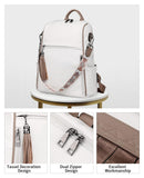 FADEON Leather Backpack Purse for Women Designer Travel Backpack Purses PU Fashion Ladies Shoulder Bag with Tassel White