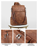 FADEON Leather Laptop Backpack for Women Designer 15.6 inch PU Laptop Bag, Ladies Travel Computer Work Backpack Brown