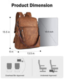 FADEON Leather Laptop Backpack for Women Designer 15.6 inch PU Laptop Bag, Ladies Travel Computer Work Backpack Brown