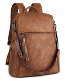 FADEON Leather Laptop Backpack for Women Designer 15.6 inch PU Laptop Bag, Ladies Travel Computer Work Backpack Brown
