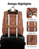 FADEON Leather Laptop Backpack for Women, Designer Ladies Work Travel Computer Backpack with Laptop Compartment Purse Brown