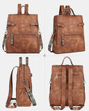 FADEON Leather Laptop Backpack for Women, Designer Ladies Work Travel Computer Backpack with Laptop Compartment Purse Brown