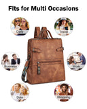 FADEON Leather Laptop Backpack for Women, Designer Ladies Work Travel Computer Backpack with Laptop Compartment Purse Brown