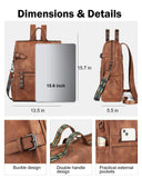 FADEON Leather Laptop Backpack for Women, Designer Ladies Work Travel Computer Backpack with Laptop Compartment Purse Brown