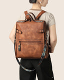 FADEON Leather Laptop Backpack for Women, Designer Ladies Work Travel Computer Backpack with Laptop Compartment Purse Brown
