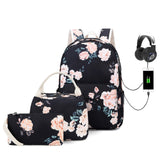 FADOVYE Laptop Backpack for Girls Women, School Backpack with Lunch Bag and Pencil Bag, College Bookbag Travel Daypack with USB Charging Port and Headphone Interface, Floral