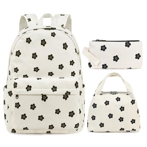 FADOVYE School Backpack for Girls Laptop Backpack for Teen Women Preschool Kindergarten Elementary Kids Bookbags Travel Daypack with Lunch Bag and Pencil Case (Corduroy Floral)