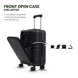 Fagoza 20 Inch Hardside Carry on Luggage with Spinner Wheels, 22x14x9 Airline Approved Carry on Luggage with Front Pocket, TSA Lock, USB Charging Port, Black