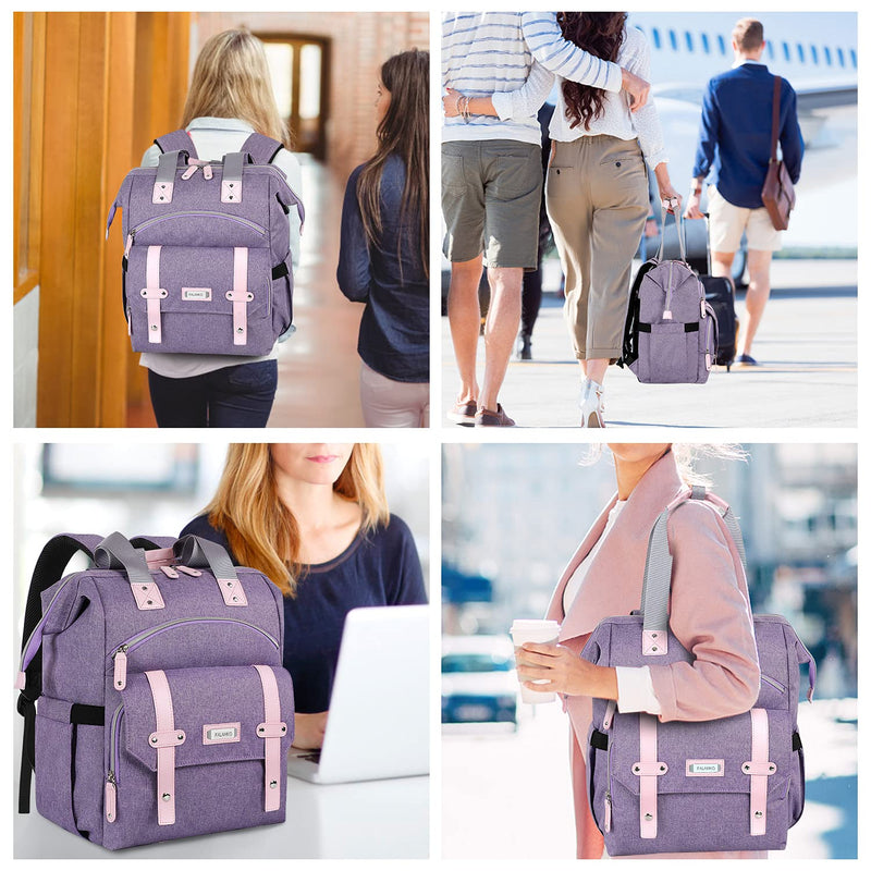 FALANKO Laptop Backpack for Women, Anti Theft Backpacks with RFID Anti Theft Water Resistant,Wide Top Open Work Teacher College Travel Computer Bag for Woman Fits 15.6 Inch Laptop