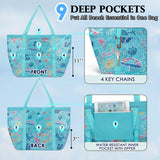 Fammart Mesh Beach Bag, Large Beach Tote with Zipper Pocket, Toys Pool Bag for Family Travel Vacation Cruise Essentials, Large - Beach Element
