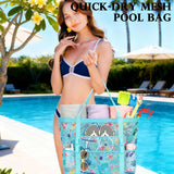 Fammart Mesh Beach Bag, Large Beach Tote with Zipper Pocket, Toys Pool Bag for Family Travel Vacation Cruise Essentials, Large - Beach Element