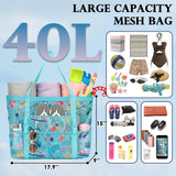 Fammart Mesh Beach Bag, Large Beach Tote with Zipper Pocket, Toys Pool Bag for Family Travel Vacation Cruise Essentials, Large - Beach Element