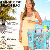 Fammart Mesh Beach Bag, Large Beach Tote with Zipper Pocket, Toys Pool Bag for Family Travel Vacation Cruise Essentials, Large - Beach Element