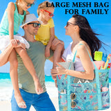 Fammart Mesh Beach Bag, Large Beach Tote with Zipper Pocket, Toys Pool Bag for Family Travel Vacation Cruise Essentials, Large - Beach Element