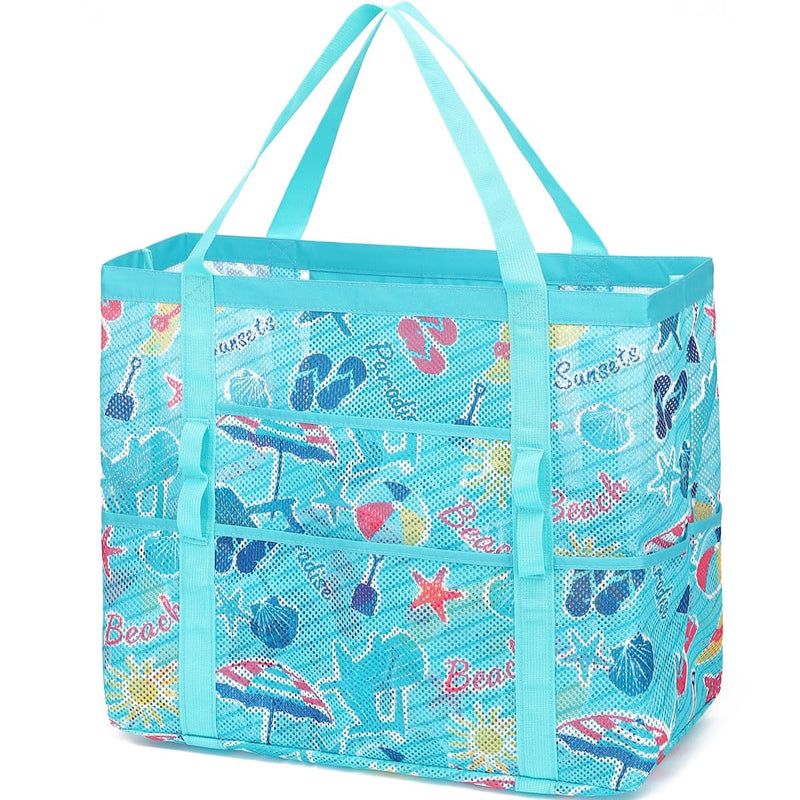 Fammart Mesh Beach Bag, Large Beach Tote with Zipper Pocket, Toys Pool Bag for Family Travel Vacation Cruise Essentials, Large - Beach Element