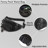 Fanny Pack Waist Bag Multifunction Genuine Leather Hip Bum Bag Travel Pouch for Men and Women - Multiple Pockets & Sturdy Zippers Ideal for Hiking Running And Cycling