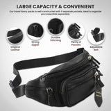 Fanny Pack Waist Bag Multifunction Genuine Leather Hip Bum Bag Travel Pouch for Men and Women - Multiple Pockets & Sturdy Zippers Ideal for Hiking Running And Cycling