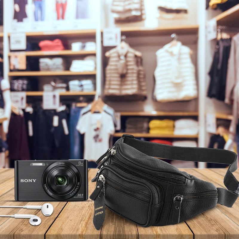 Fanny Pack Waist Bag Multifunction Genuine Leather Hip Bum Bag Travel Pouch for Men and Women - Multiple Pockets & Sturdy Zippers Ideal for Hiking Running And Cycling
