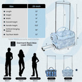 Fanwoli 23" Light Denim Dance Bag with Garment Rack | Pearlized Quilting | Waterproof Textured PU Leather | Competition Duffle Bags | Rolling Suitcase for Dancer Cheerleader Performers