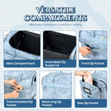 Fanwoli 23" Light Denim Dance Bag with Garment Rack | Pearlized Quilting | Waterproof Textured PU Leather | Competition Duffle Bags | Rolling Suitcase for Dancer Cheerleader Performers