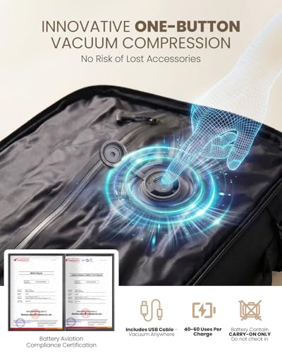 Fanwoli Rolling Vacuum Backpack Travel with One-Button Compression,Carry-On