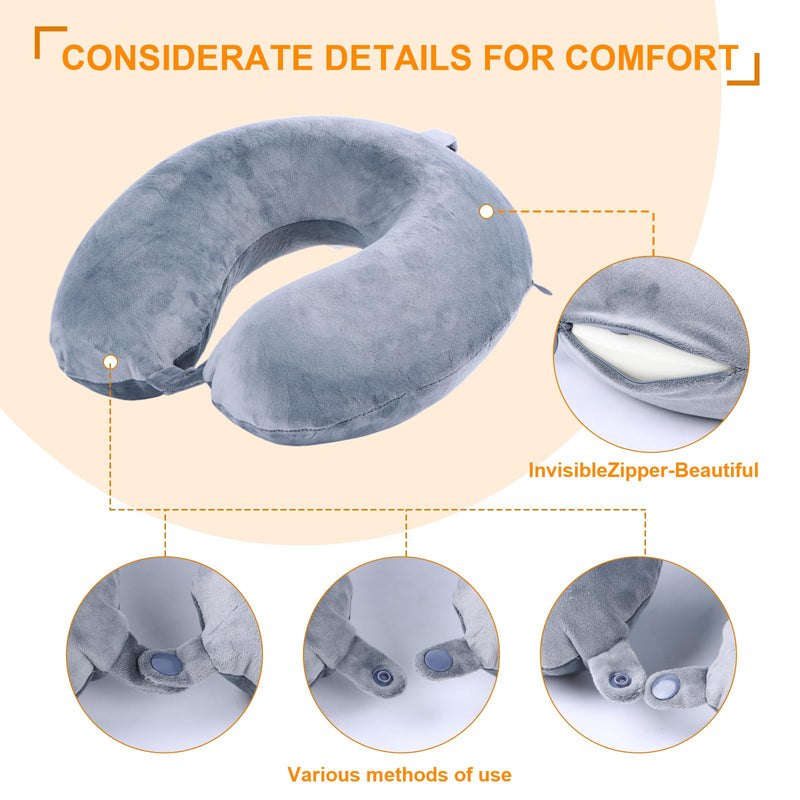 Far win Travel Pillow,100% Pure Memory Foam U Shaped Neck Pillow,Super Lightweight Portable Headrest Great for Airplane, Car,Home,Office,Sleeping Rest (Grey)