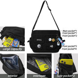 Fashion Crossbody Bag with Cute Accessories Nylon Casual Messenger Bag with Pendant Lightweight Handbag Travel Daypacks (Black)