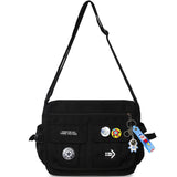 Fashion Crossbody Bag with Cute Accessories Nylon Casual Messenger Bag with Pendant Lightweight Handbag Travel Daypacks (Black)