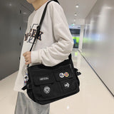 Fashion Crossbody Bag with Cute Accessories Nylon Casual Messenger Bag with Pendant Lightweight Handbag Travel Daypacks (Black)