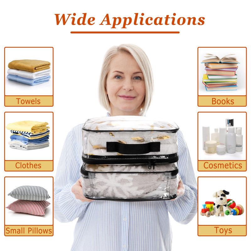 Fasmov 6 Pack Large Clear Travel Packing Cube, See - Through PVC Organizer, Vinyl Zippered Storage Bags Multipurpose Pouch with Handle for Suitcase Pants, Cashmere, Sweaters Shirts Dress Storage