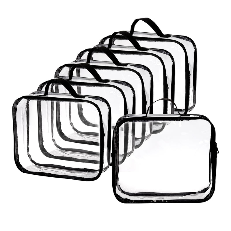 Fasmov 6 Pack Large Clear Travel Packing Cube, See - Through PVC Organizer, Vinyl Zippered Storage Bags Multipurpose Pouch with Handle for Suitcase Pants, Cashmere, Sweaters Shirts Dress Storage