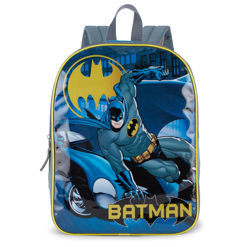 Fast Forward Batman Kids 15' Backpack | Padded Straps & Large Zip Compartment | Cool Batman Bookbag for Boys