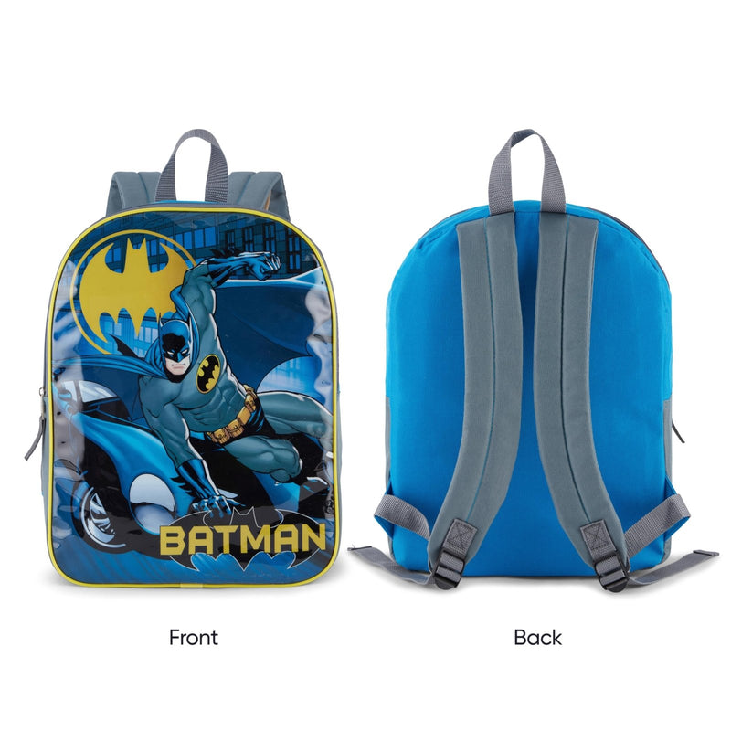 Fast Forward Batman Kids 15' Backpack | Padded Straps & Large Zip Compartment | Cool Batman Bookbag for Boys