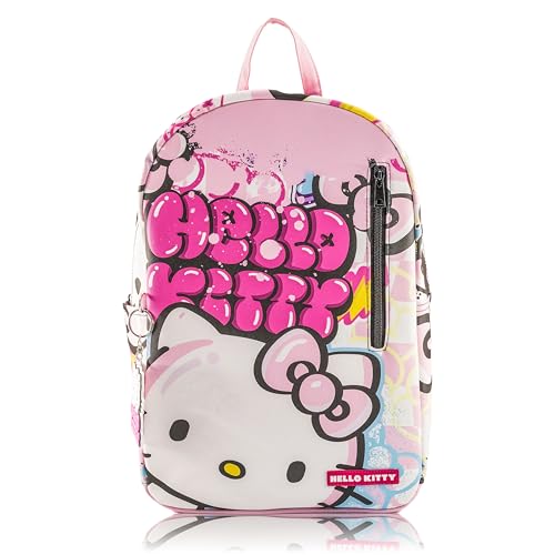Fast Forward Sanrio Hello Kitty Backpack for Teens | 16" Saffiano Leather School Bookbag with Rubber Luggage Tag | Hello Kitty Backpack Purse for Girls, Boys, Unisex | Officially Licensed