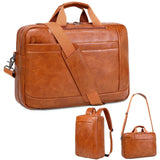 Faux Leather Messenger Bag for Men | 17 - 17.3 Inch Leather Mens Laptop Bag Leather Briefcasen Convertible Backpack 3 in 1 Computer Handbags Work Bag Shoulder Crossbody Bag Office | Vintage Brown