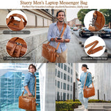 Faux Leather Messenger Bag for Men | 17 - 17.3 Inch Leather Mens Laptop Bag Leather Briefcasen Convertible Backpack 3 in 1 Computer Handbags Work Bag Shoulder Crossbody Bag Office | Vintage Brown
