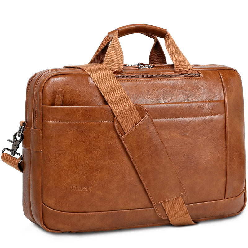 Faux Leather Messenger Bag for Men | 17 - 17.3 Inch Leather Mens Laptop Bag Leather Briefcasen Convertible Backpack 3 in 1 Computer Handbags Work Bag Shoulder Crossbody Bag Office | Vintage Brown