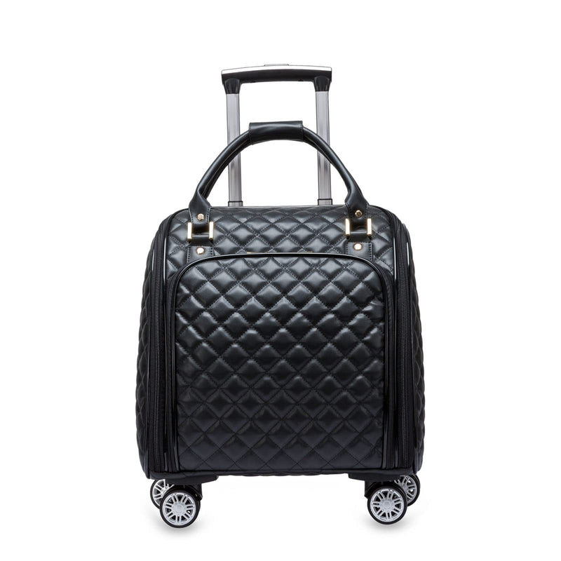 feilario 18in Leather Softside Underseat Carry on Suitcases Expandable Spinner Wheels Travel Luggage
