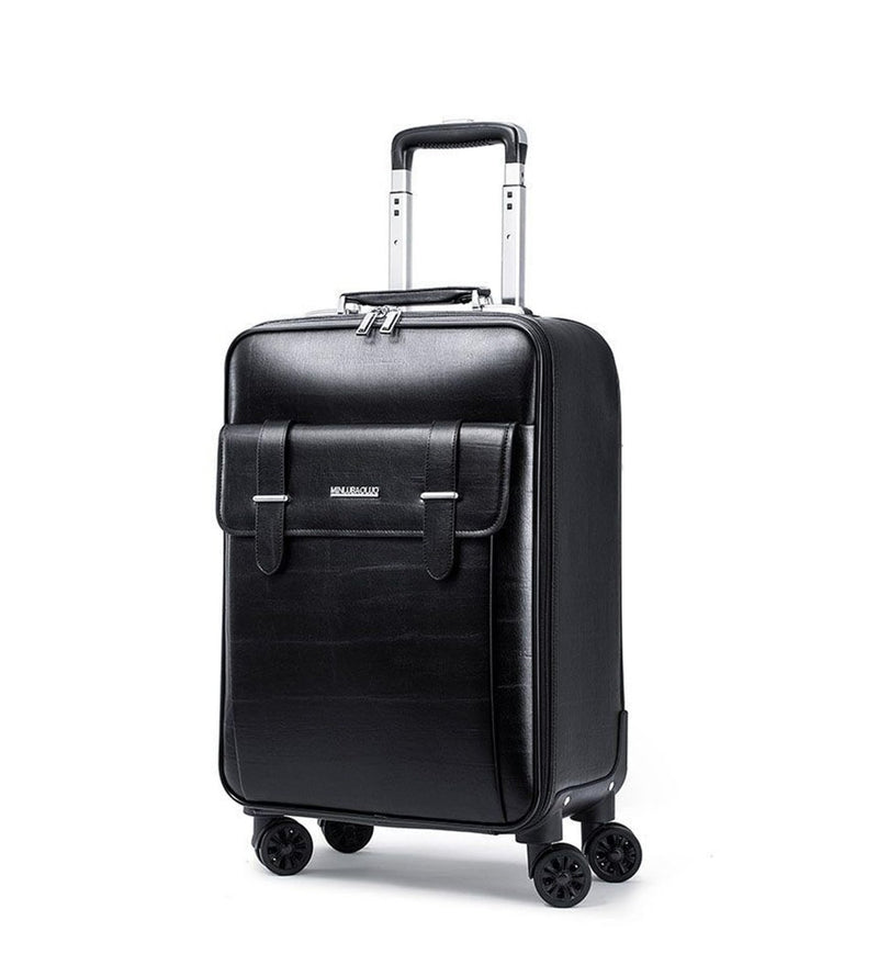 feilario Business Spinner Wheels Luggage PVC Leather Waterproof Carry - On Suitcase Aluminum Alloy Handle Soft Shell Luggage with TSA Lock (Black, 20in)