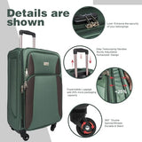 FELICIFE Softshell Luggage, Expandable 4 Piece Set (20/24/28/32 Inch) Suitcase, Softside Lightweight Luggage Travel Set, Exterior Pockets Multiple Compartments (Dark Green)