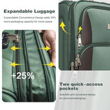 FELICIFE Softshell Luggage, Expandable 4 Piece Set (20/24/28/32 Inch) Suitcase, Softside Lightweight Luggage Travel Set, Exterior Pockets Multiple Compartments (Dark Green)