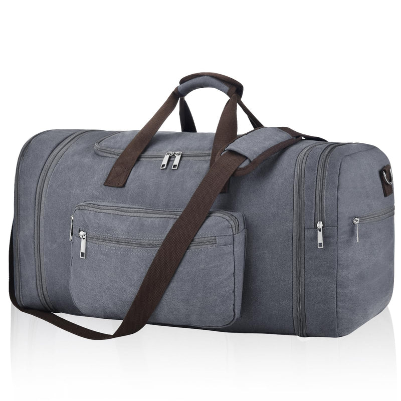 Felipe Varela 60L Duffle Bag for Men, Large Expandable Canvas Duffel Bag for Travel, Mens Carry On Luggage Bag Traveling Weekender Gym Overnight Bags for Airplanes, Grey