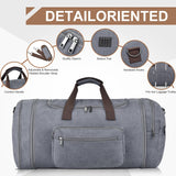 Felipe Varela 60L Duffle Bag for Men, Large Expandable Canvas Duffel Bag for Travel, Mens Carry On Luggage Bag Traveling Weekender Gym Overnight Bags for Airplanes, Grey